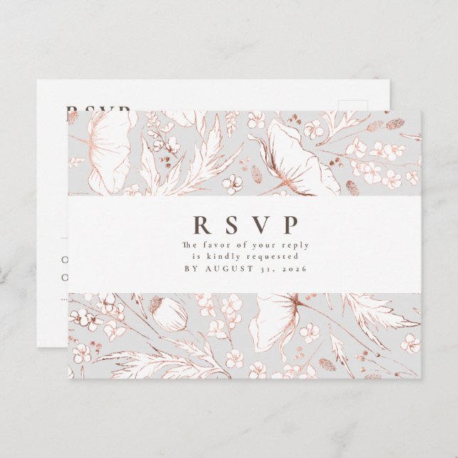 Postal RSVP de boda de flores silvestres dibujadas a mano (Anverso / Reverso)