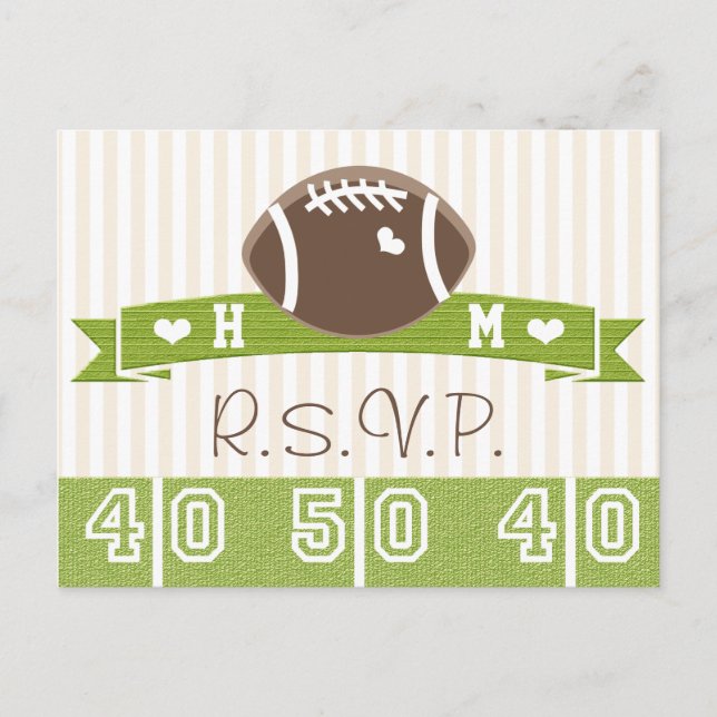 Postal RSVP de Boda de Fútbol Monogramada (Anverso)