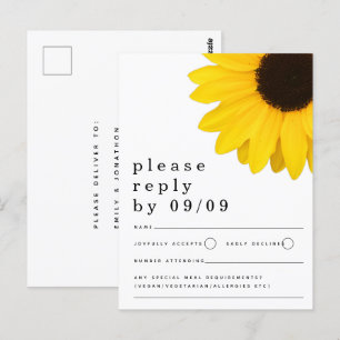 Postal RSVP de boda de girasol amarillo ruso