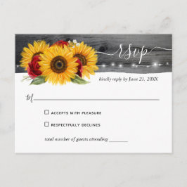 Postal RSVP de boda de girasol rojo de color de agua