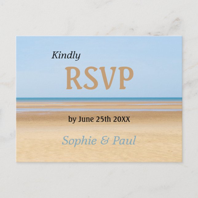 Postal RSVP de boda de playa (Anverso)