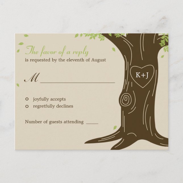 Postal RSVP de boda de roble (Anverso)