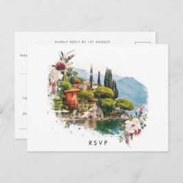 Postal rsvp de boda de verano en el lago Como Ital