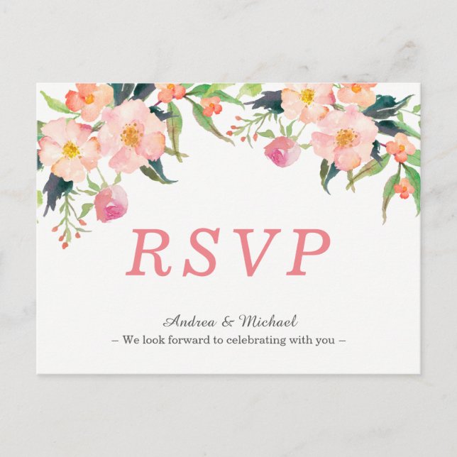 Postal RSVP de boda floral acuarela moderna (Anverso)