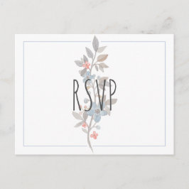 Postal RSVP de Boda Floral Azul Botánica