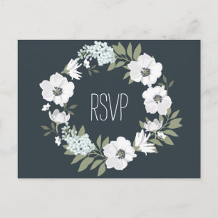Postal RSVP de Boda Floral con guirnalda blanca