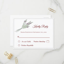 Postal RSVP de boda floral con lavanda