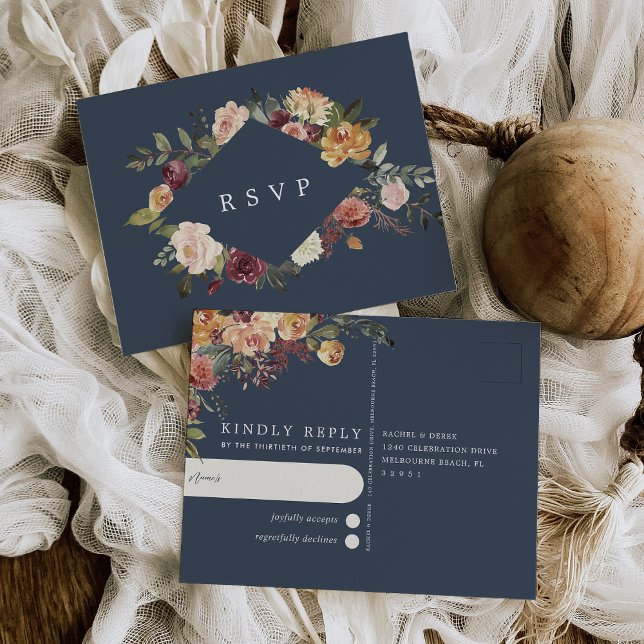 Postal RSVP de boda floral de acuarela Rustic Bloom (Subido por el creador)