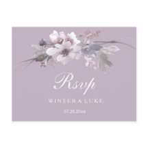 Postal RSVP de boda floral de invierno púrpura mod