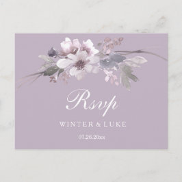 Postal RSVP de boda floral de invierno púrpura mod
