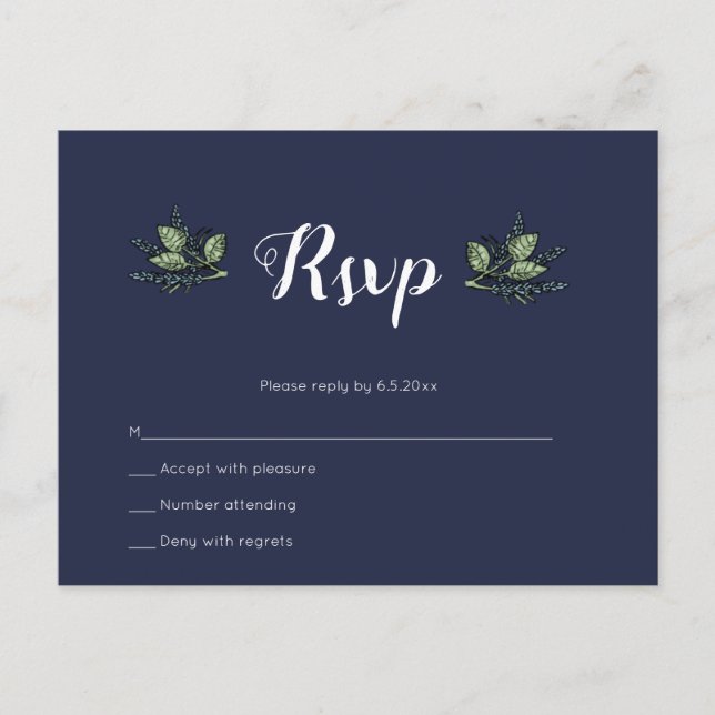 Postal rsvp de boda floral naval (Anverso)