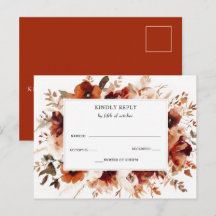 RSVP de boda floral otoñal de color burdeos y nara