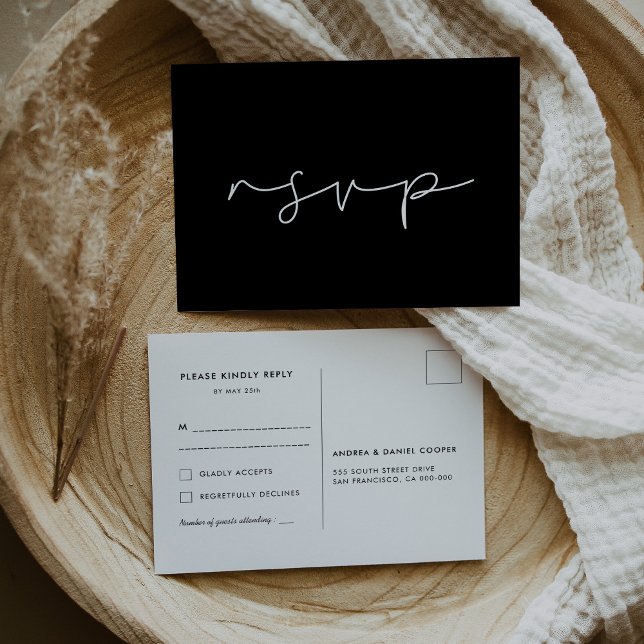 Postal RSVP de boda manuscrita minimalista (Minimalist handwritten wedding RSVP Postcard)