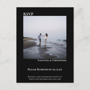 Postal RSVP de boda minimalista moderna simple en negro c