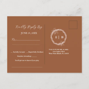 Postal RSVP de boda minimalista quemada en terraco