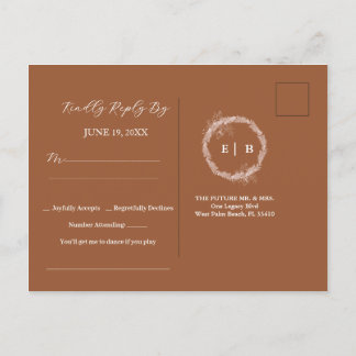 Postal RSVP de boda minimalista quemada en terraco