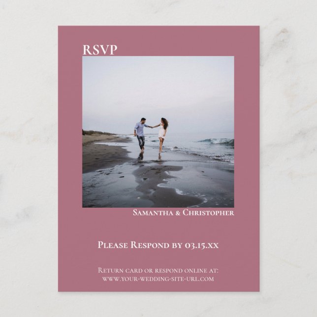 Postal RSVP de boda minimalista simple en rosa polvorient (Anverso)