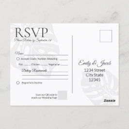 Postal RSVP de boda moderna. Playa de Palm Leaf
