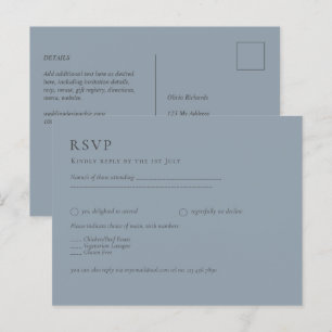 Postal RSVP de boda monocromática azul turbulenta