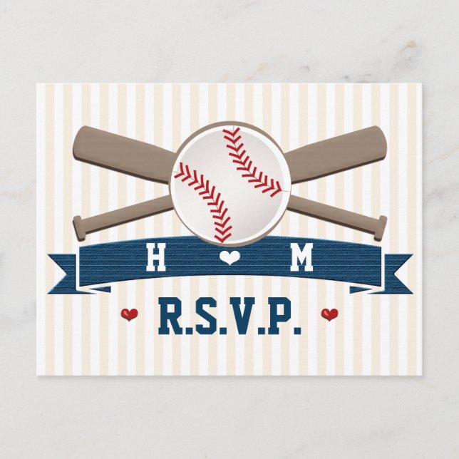 Postal RSVP de Boda Monogramada de Béisbol (Anverso)