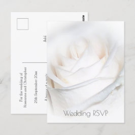 Postal RSVP de boda personalizada con la rosa blanca