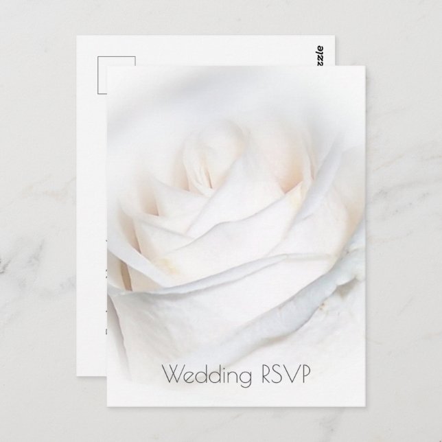 Postal RSVP de boda personalizada con la rosa blanca (Anverso / Reverso)