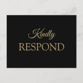 Postal RSVP de Boda Romántica Negra y Oro