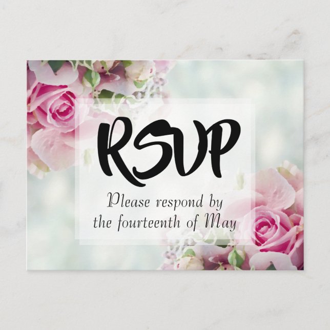 Postal RSVP de Boda Rosa Floral Rosa (Anverso)