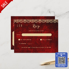 Postal RSVP De Boda Rústica De Oro Rojo Para Coincidir Co