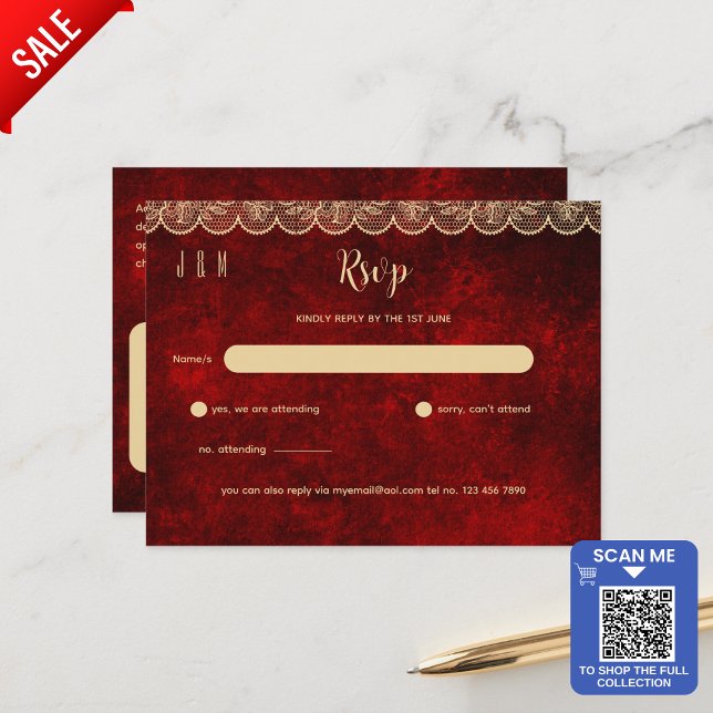 Postal RSVP De Boda Rústica De Oro Rojo Para Coincidir Co (Subido por el creador)