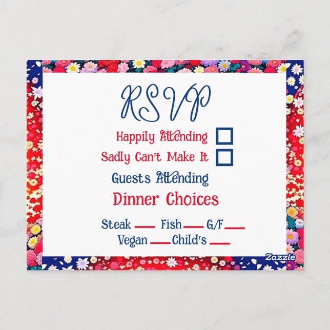 Postal RSVP de boda única de parejas animadas (Reverso)