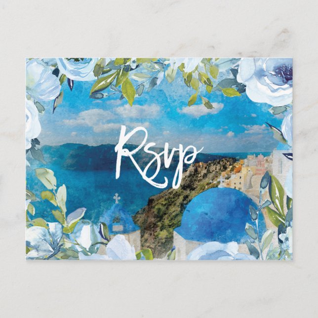 Postal rsvp de bodas florales de verano de Santori (Anverso)