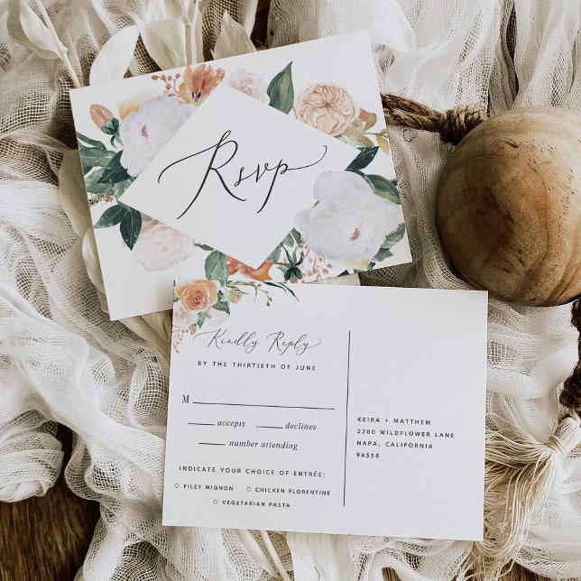 Postal RSVP de Boho Blooms con opción de comida (Subido por el creador)
