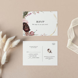 Postal RSVP de Boho Borgoña Floral Wedding