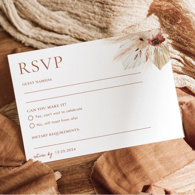 Postal RSVP de Boho Rust Terracotta Wedding (HAZEL | RSVP Postcard Matching items available)