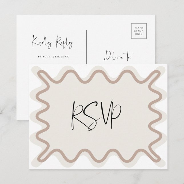 Postal RSVP de borde ondulado Beige Taupe (Anverso / Reverso)