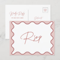 Postal RSVP de borde rosa y blanco ondulado