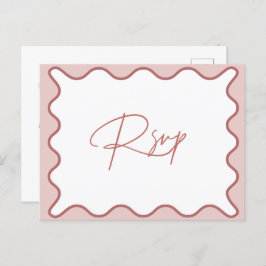Postal RSVP de borde rosa y blanco ondulado