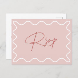 Postal RSVP de borde rosa y blanco ondulado