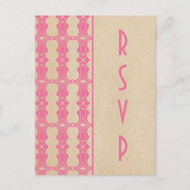 Postal RSVP de borde rosado Art Deco (Anverso)