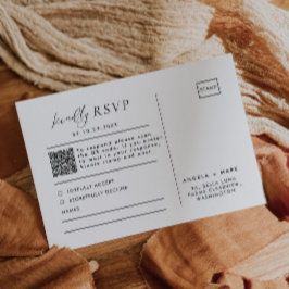Postal RSVP de código QR de Boda blanco y negro mo