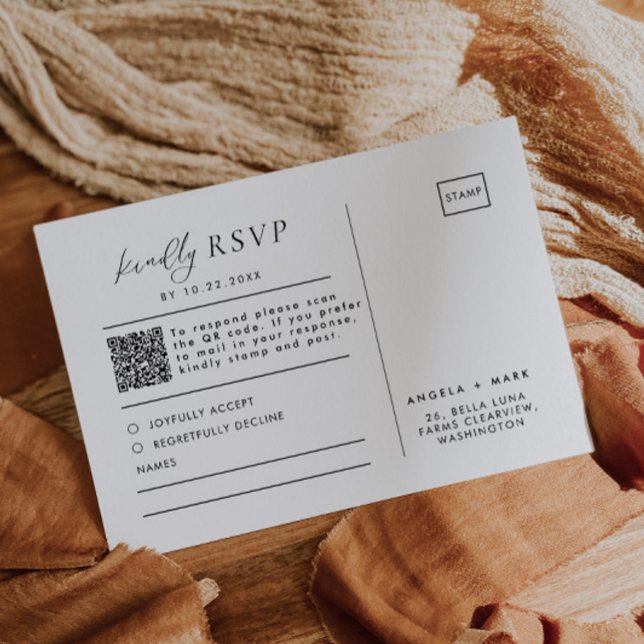 Postal RSVP de código QR de Boda blanco y negro mo (Subido por el creador)