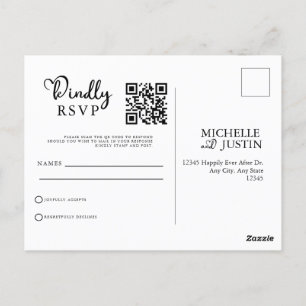 Postal RSVP de código QR de Boda simple Minimalista moder