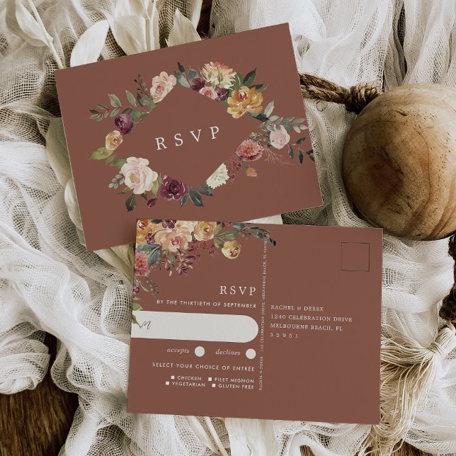 Postal RSVP de elección de comida para boda floral de flo (Subido por el creador)