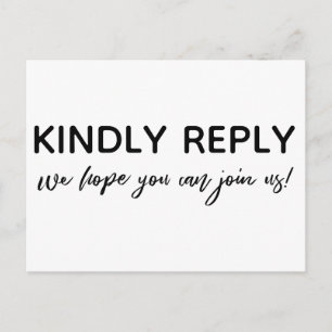 Postal RSVP de escritura informal moderna en negro y blan