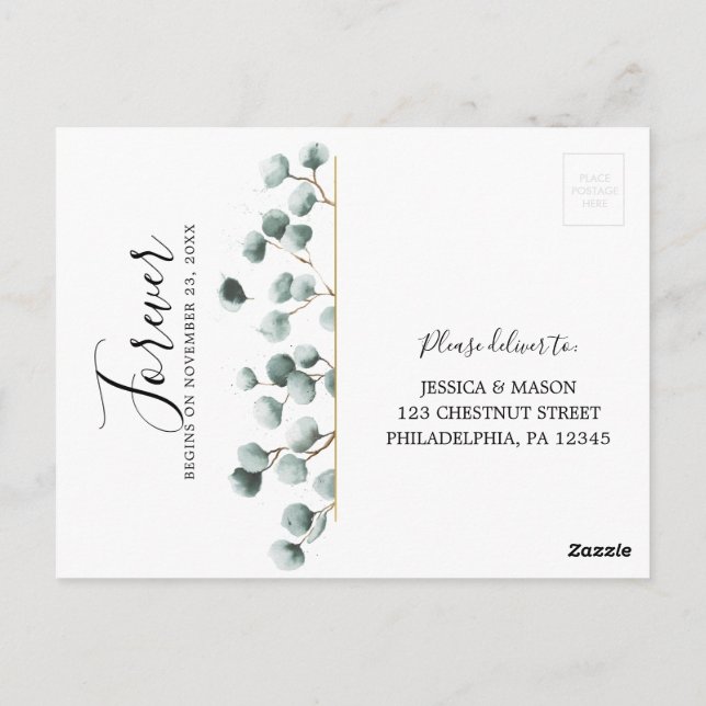 Postal RSVP de Eucalyptus Greenery Wedding (Reverso)