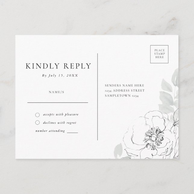 Postal RSVP de Ilustracion floral botánico (Reverso)