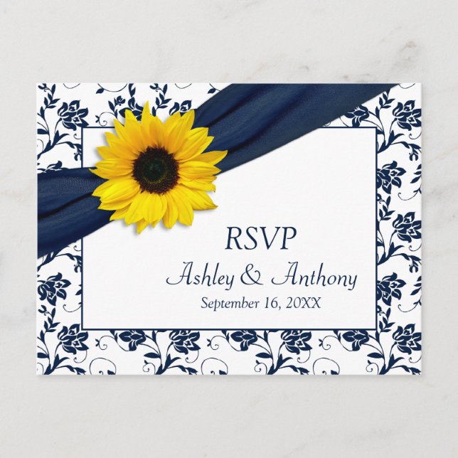 Postal RSVP de la boda Damask de la marina del gir (Anverso)