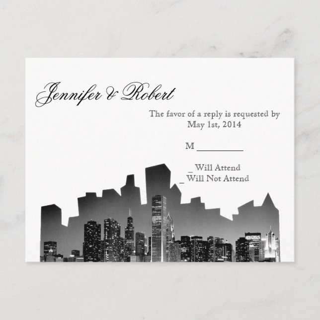 Postal RSVP de la boda de destino de Chicago (Anverso)
