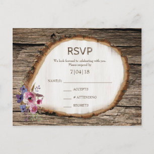 Postal RSVP de la boda de flores de trozo de árbol